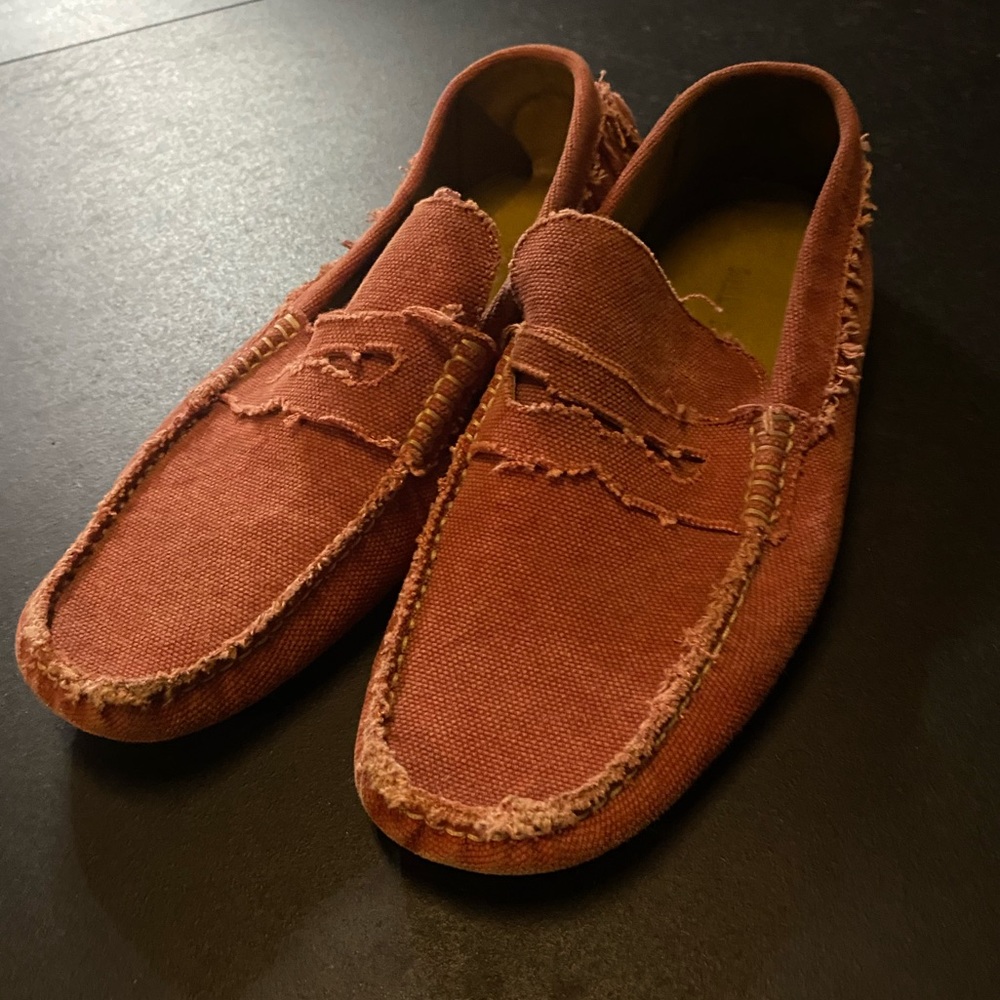 Billy Reid Red Chambray Driving Loafers